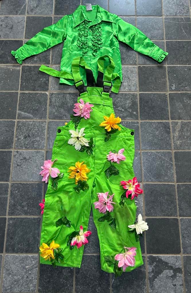 Mooi carnavals pak met bloemmen maat 104, Carnaval, Overige maten, Ophalen of Verzenden, Zo goed als nieuw