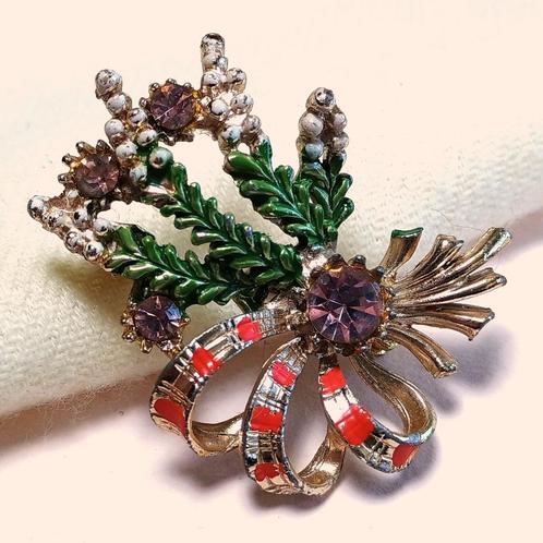 Vintage broche Schotse heide strass jaren '50, Sieraden, Tassen en Uiterlijk, Broches, Gebruikt, Overige materialen, Groen, Minder dan 4 cm