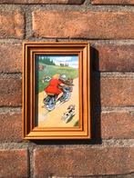 Vintage Ingelijste Kunst - Scooter Avontuur met Hond & Koeie, Ophalen of Verzenden