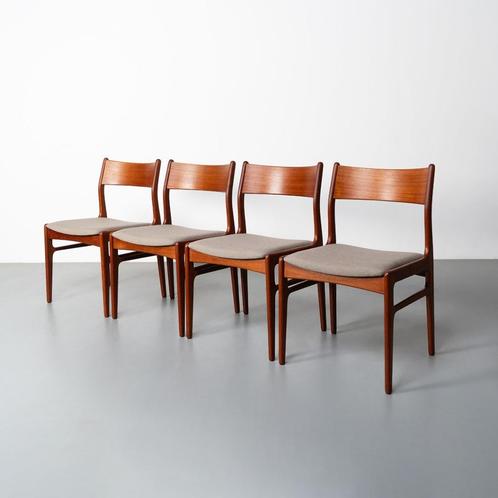 Vintage Deense eetkamerstoelen, set van 4, Huis en Inrichting, Stoelen, Gebruikt, Vier, Hout, Stof, Overige kleuren, Ophalen