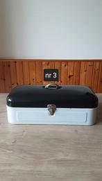 EMAILLE GRIJSE BROODTROMMEL MET ZWARTE DEKSEL., Antiek en Kunst, Antiek | Emaille, Ophalen of Verzenden