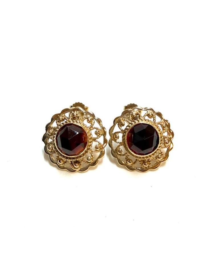 14k gouden oorbellen met granaatsteen, Sieraden, Tassen en Uiterlijk, Oorbellen, Zo goed als nieuw, Knopjes of Stekers, Goud, Goud