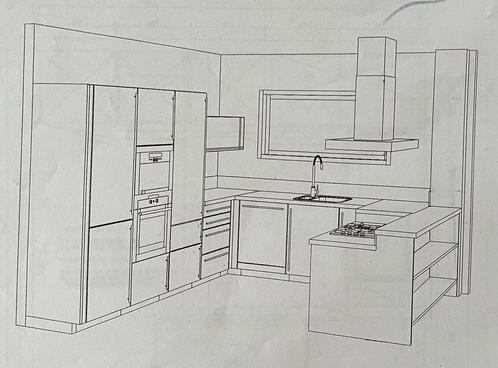 Complete keuken natuurstenen werkblad incl. apparatuur, Huis en Inrichting, Keuken | Complete keukens, Gebruikt, U-keuken, Wit