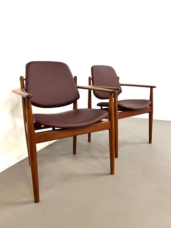Teak F184 fauteuils, Arne Vodder,France & Son Denmark, 1960s, Huis en Inrichting, Stoelen, Gebruikt, Twee, Bruin, Ophalen