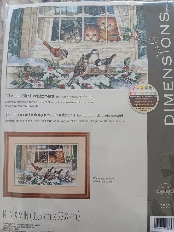 Borduurpakket Three Bird Watchers van Dimensions, Hobby en Vrije tijd, Borduren en Borduurmachines, Nieuw, Borduurpakket, Ophalen of Verzenden