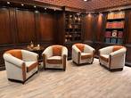 Club Fauteuils Schapenleer Canvas - Set van 4, Huis en Inrichting, Fauteuils, Ophalen, Gosem engelstaat, Gebruikt, Info@chesterfieldjunkie.nl