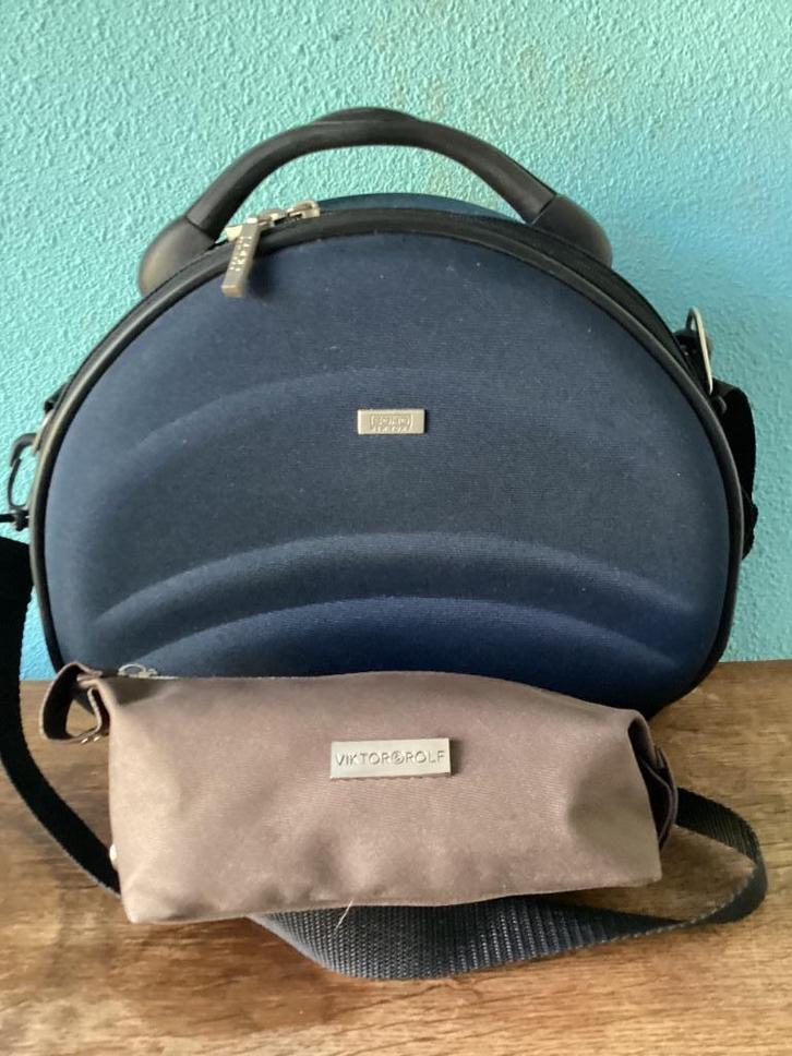 Mooie blauwe beautycase en mooie leren schoudertas, Sieraden, Tassen en Uiterlijk, Beautycases, Zo goed als nieuw, Hardcase, Blauw