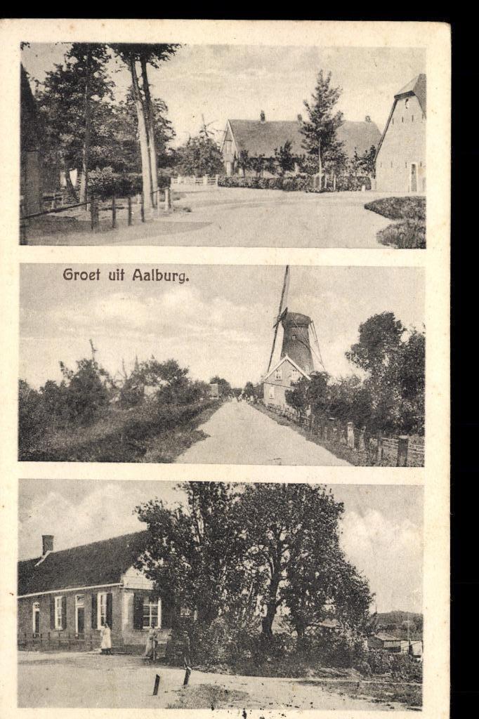 Aalburg (N.B.), 3-Luik met oa Molen, gelopen 1928, Verzamelen, Ansichtkaarten | Nederland, Gelopen, Noord-Brabant, 1920 tot 1940
