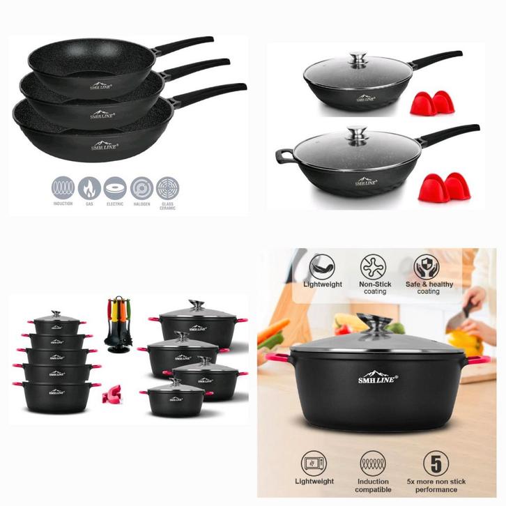Pannenset wokpan koekenpan braadpan inductie antiaanbaklaag, Huis en Inrichting, Keuken | Potten en Pannen, Nieuw, Pannenset, Rvs