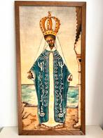 Groot vintage textiel schilderij Zwarte Madonna OLV 93 cm, Antiek en Kunst, Ophalen