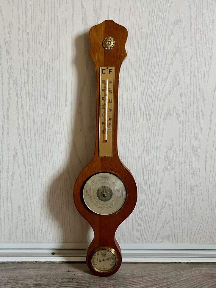Vintage Houten Weerstation, Audio, Tv en Foto, Weerstations en Barometers, Gebruikt, Weerstation, Ophalen of Verzenden