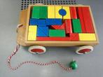Speelgoed karretje met houten blokken, Ophalen of Verzenden, Zo goed als nieuw, Duw- of Trekspeelgoed