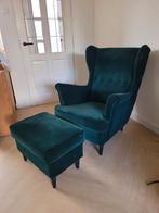 Ikea Strandmon fauteuil + voetenbank donkergroen, Ophalen, 75 tot 100 cm, Zo goed als nieuw, 75 tot 100 cm