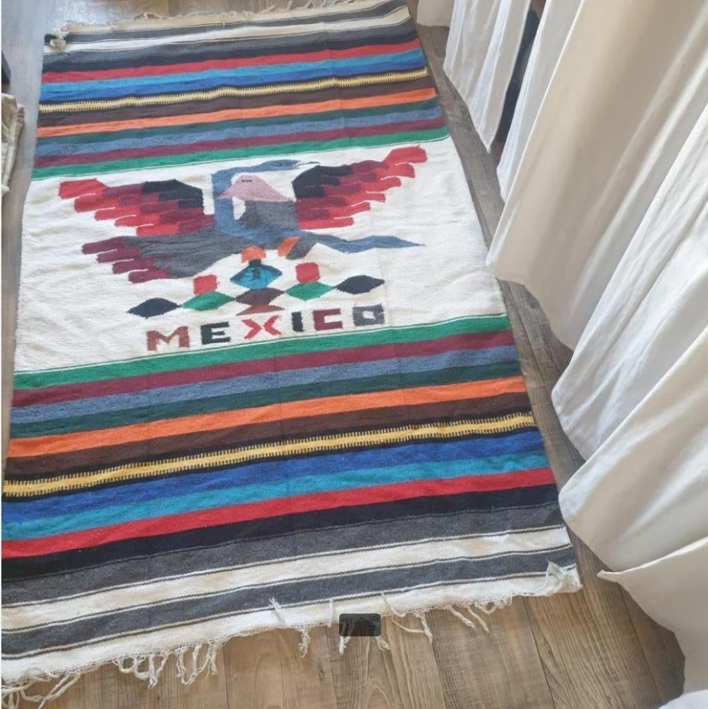 Groot handgemaakt kleed Mexico regenboog strepen vogel  2302, Gebruikt, -, -, Ophalen of Verzenden