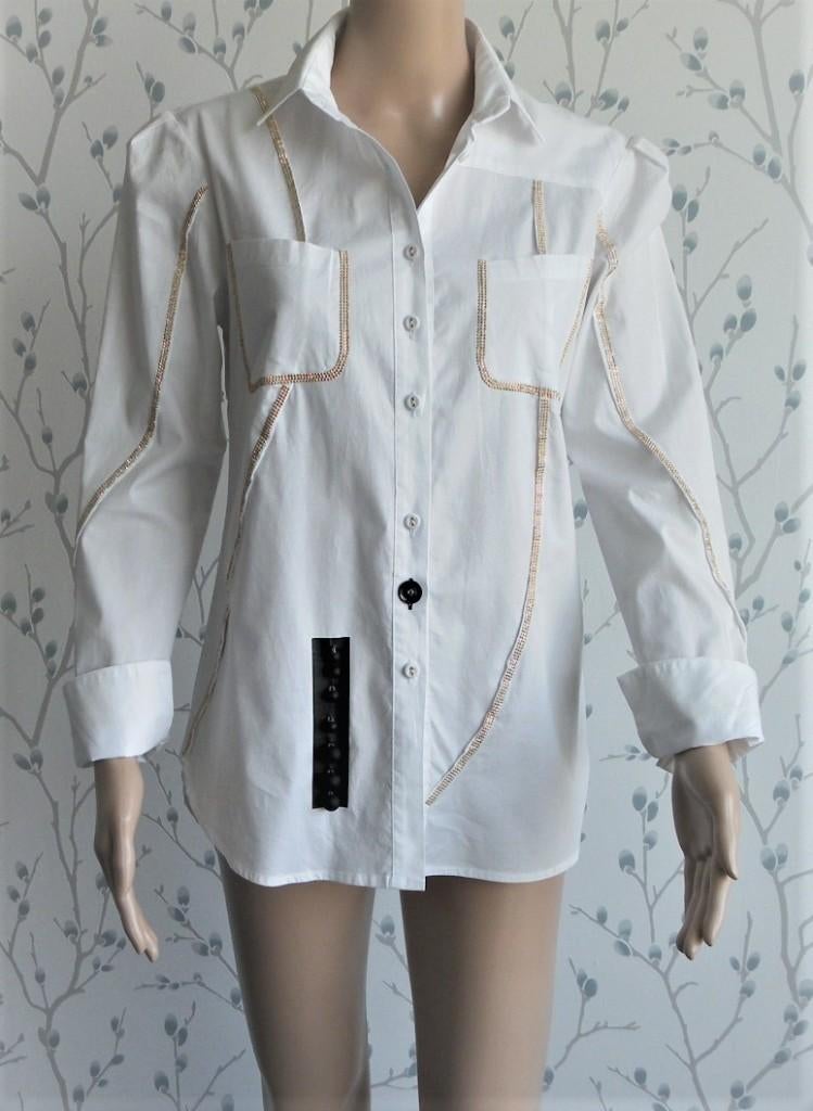 ELISA CAVALETTI Wit met Gouden Acc.Blouse maat S (Nieuw), Wit, Nieuw, Ophalen of Verzenden, Elisa Cavaletti