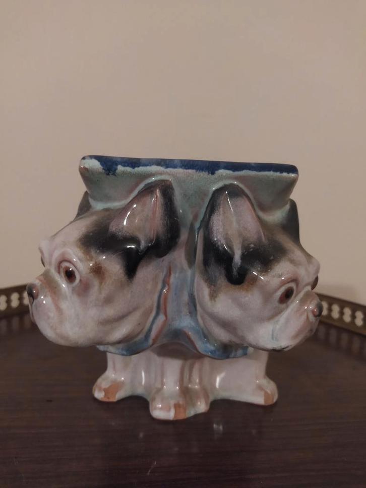 Vintage Keramische Boekenhouder Franse Bulldogs, Antiek en Kunst, Antiek | Keramiek en Aardewerk, Ophalen of Verzenden