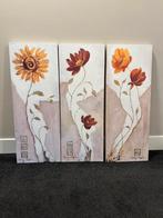 Mooi drieluik schilderij bloemen geel rood, Antiek en Kunst, Kunst | Schilderijen | Abstract, Ophalen