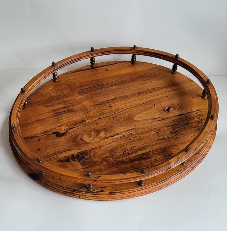 Vintage of antiek eikenhouten Italiaans Florentijns dienblad, Huis en Inrichting, Woonaccessoires | Dienbladen, Gebruikt, Hout