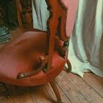 antiek biedermeijer breistoeltje, verrijdbaar, bordeauxrood, Antiek en Kunst, Antiek | Meubels | Stoelen en Banken, Ophalen