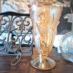 Vintage Gouden Vaas met Iris Motief-floragold, Overige kleuren, Ophalen of Verzenden, Minder dan 50 cm, Glas