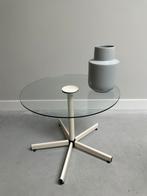 Vintage eighties IKEA witte salontafel bijzettafel glas, Ophalen, Rond, 50 tot 100 cm, Minder dan 50 cm