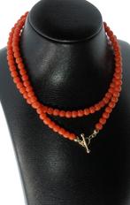 Bloedkoraal bolletjes vintage ketting 14k gouden slot, Sieraden, Tassen en Uiterlijk, Antieke sieraden, Verzenden, Goud, Ketting