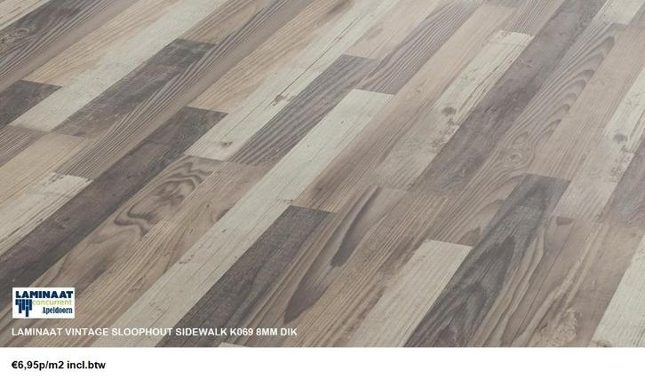Laminaat Sloophout Sidewalk K069 8mm dik Vintage €6,95m2, Huis en Inrichting, Stoffering | Vloerbedekking, Zo goed als nieuw, Laminaat