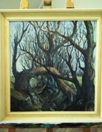 Olieverfschilderij op paneel expressief bos bomen J. Halma, Ophalen of Verzenden