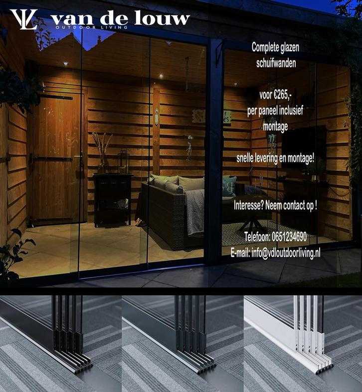 Glazen schuifwand/ geisoleerde panelen, Doe-het-zelf en Verbouw, Dakpannen en Dakbedekking, Nieuw, Overige typen, Metaal, Overige kleuren