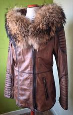 Leren jas met bontkraag - Maat M, Kleding | Dames, Jassen | Winter, Ophalen of Verzenden, Zo goed als nieuw, Zwart
