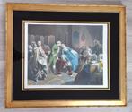 Kleurenlitho Schlesinger romantisch tafereel met mensen, Antiek en Kunst, Ophalen