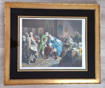 Kleurenlitho Schlesinger romantisch tafereel met mensen beschikbaar voor biedingen