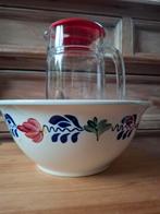 Boerenbont schaal en drinkkan met deksel (glas), Ophalen, Gebruikt, Schaal of Schalen, Aardewerk