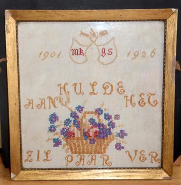 Antieke merklap Zilveren bruidspaar 1926 antieke lijst Gouda beschikbaar voor biedingen