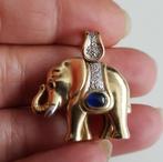 14krt Olifant hanger met blauwe saffier en briljantjes, Overige voorstellingen, Zo goed als nieuw, Met edelsteen, Goud
