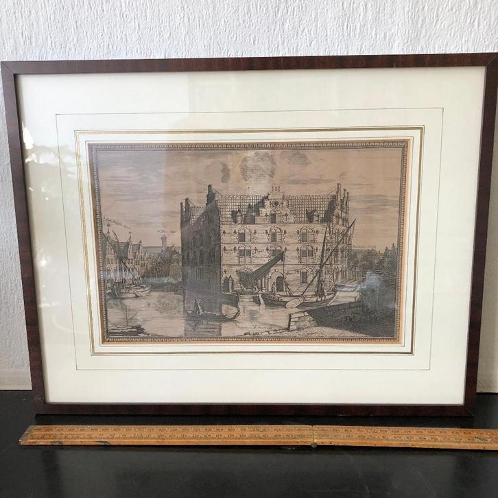 Delft kopergravure 'Het Magazyn van Holland', Antiek en Kunst, Kunst | Etsen en Gravures, Ophalen of Verzenden