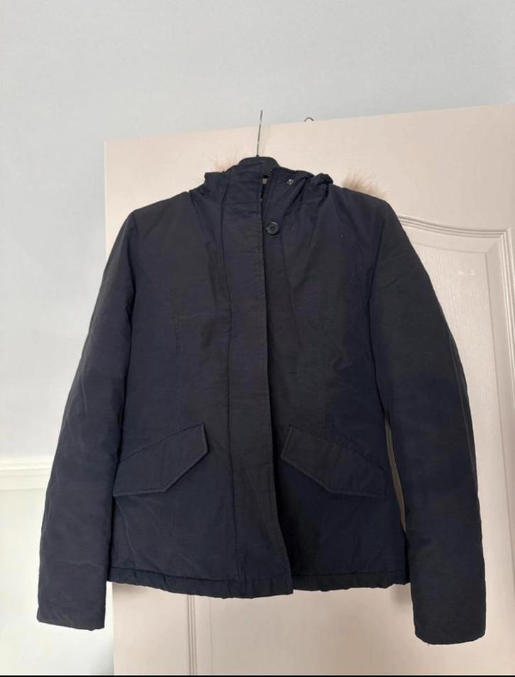 Donker blauwe winterjas, bontkraag merk Fiore maat 36/38, Kleding | Dames, Jassen | Winter, Gedragen, Maat 36 (S), Blauw, Ophalen of Verzenden