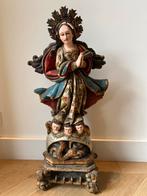 Antiek Houten Beeld Maria Immaculata met bijzondere details., Antiek en Kunst, Kunst | Beelden en Houtsnijwerken, Ophalen of Verzenden