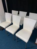 Witte leren stoelen - set van 6, Wit, Leer, Ophalen of Verzenden, Zo goed als nieuw