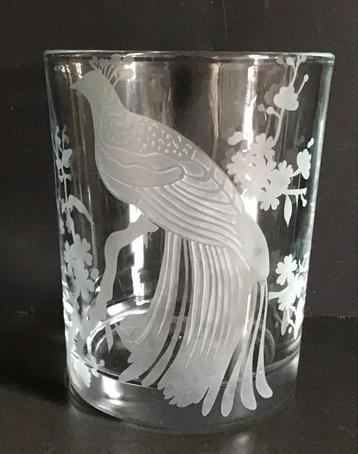 Glazen Vaas - Paradijsvogel Motief- Geslepen- beschikbaar voor biedingen