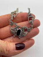 A495 Prachtige vintage zilveren ketting onyx markasiet, Sieraden, Tassen en Uiterlijk, Antieke sieraden, Ophalen of Verzenden