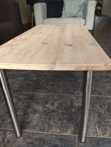 salontafeltje, bijzettafeltje grenen, aluminium poten  beschikbaar voor biedingen