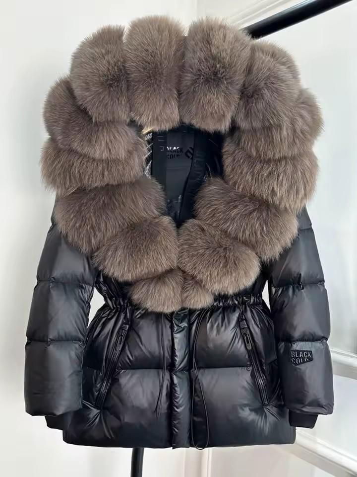 LAATSTE !! Donsjas met grote echte bontkraag!!, Kleding | Dames, Jassen | Winter, Nieuw, Maat 42/44 (L), Zwart, Ophalen of Verzenden