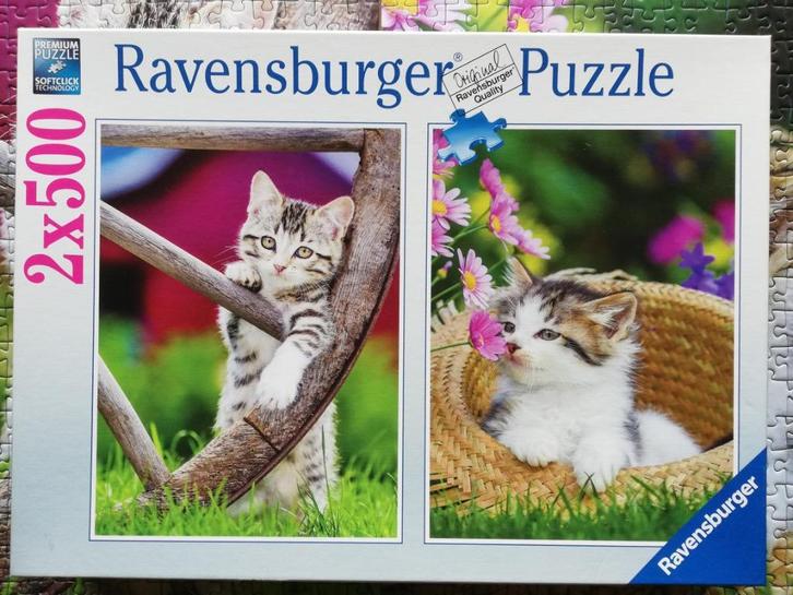 Puzzelbox 2 x 500 stukjes: Speelse Katjes, Hobby en Vrije tijd, Denksport en Puzzels, Gebruikt, Legpuzzel, 500 t/m 1500 stukjes