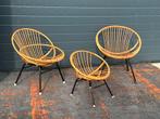 Set van 3 vintage rotan stoelen, Huis en Inrichting, Stoelen, Ophalen, Zo goed als nieuw, Bruin