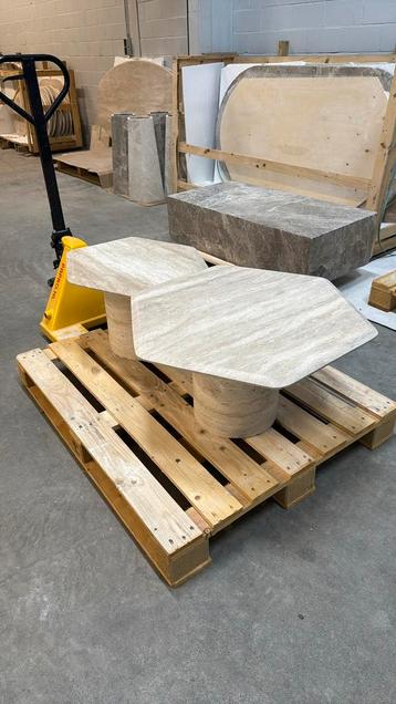 100% Travertin Salontafel – Hexagonal Twin – 80/60 dia(cm) beschikbaar voor biedingen