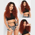 Stoere lace front pruik lang wild krullend koperro, Verzenden, Nieuw, Pruik of Haarverlenging