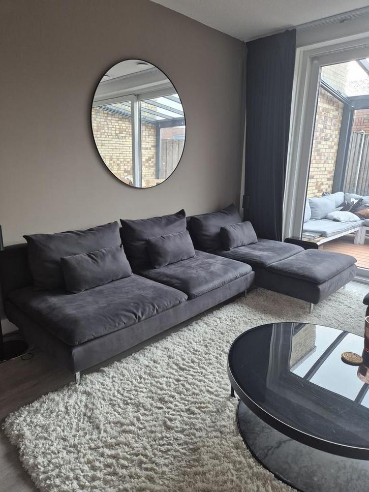 Soderhamn bank donkergrijs met chaise lounge en fauteuil, Huis en Inrichting, Banken | Bankstellen, Gebruikt, Hoekbank, Vierpersoons of meer