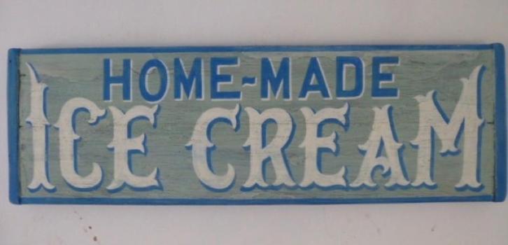 Groot handgeschilderd houten reclamebord Home Made Ice Cream, Verzamelen, Merken en Reclamevoorwerpen, Zo goed als nieuw, Reclamebord