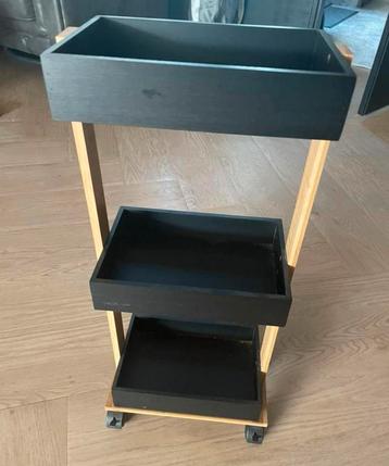 Keuken trolly / opberg rekje zwart-hout beschikbaar voor biedingen